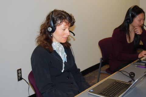 OTREC's Krista Nordback, left, presents during a Webinar on bicycle and pedestrian count programs Feb. 27 at Portland State University.