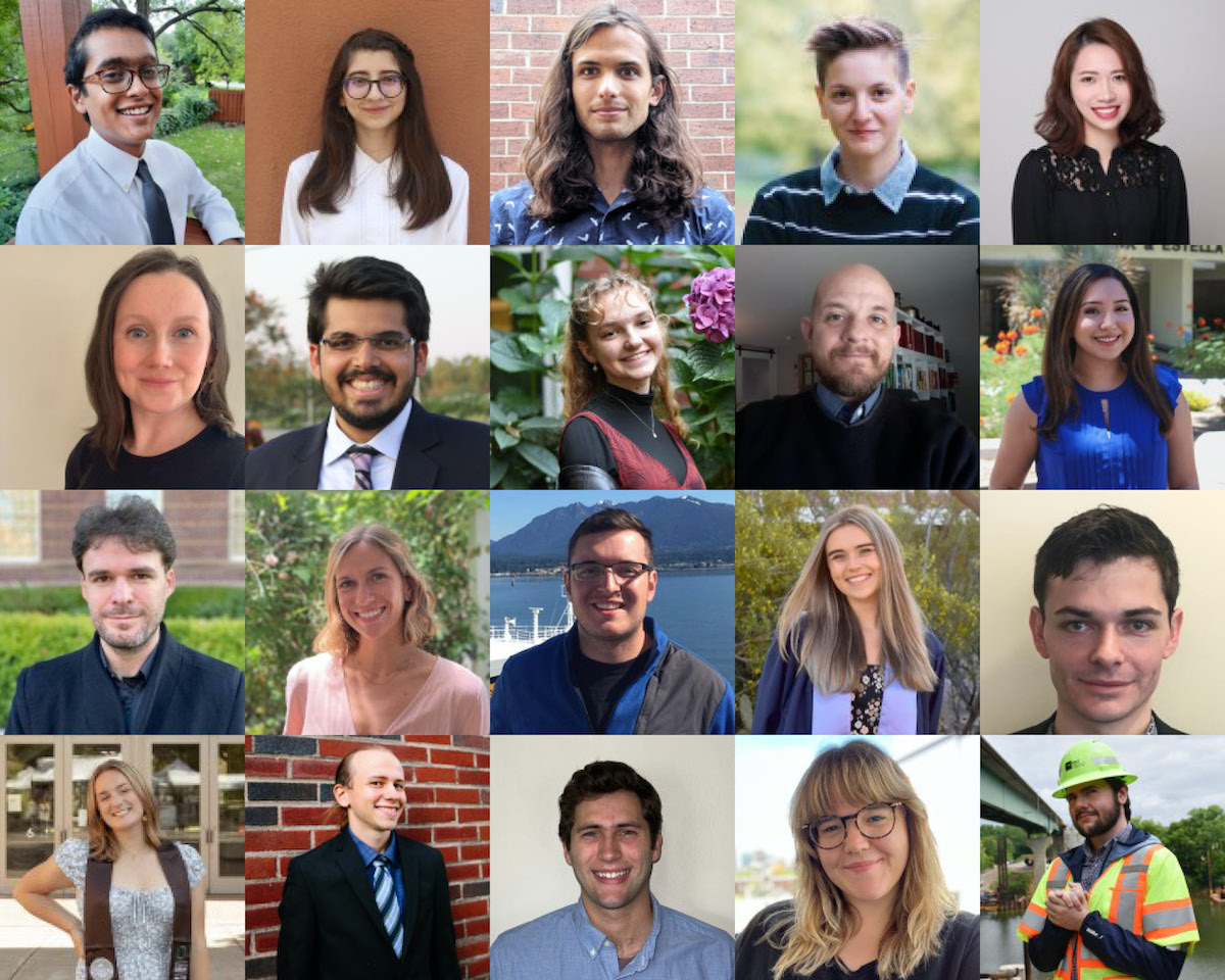 Photo array showing 20 small thumbnail-sized headshots of some of the NITC scholars