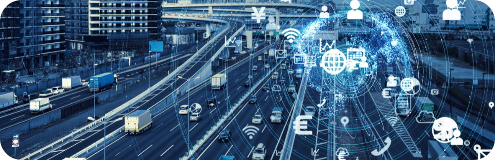 Visualization of data, with points and lines superimposed over a highway