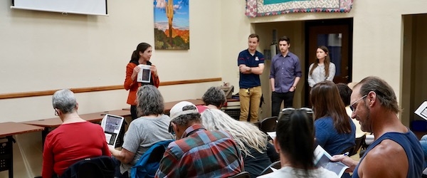 Courtney Crosson and UA architecture students facilitate a mapping activity to identify current flooding challenges at a neighborhood meeting.