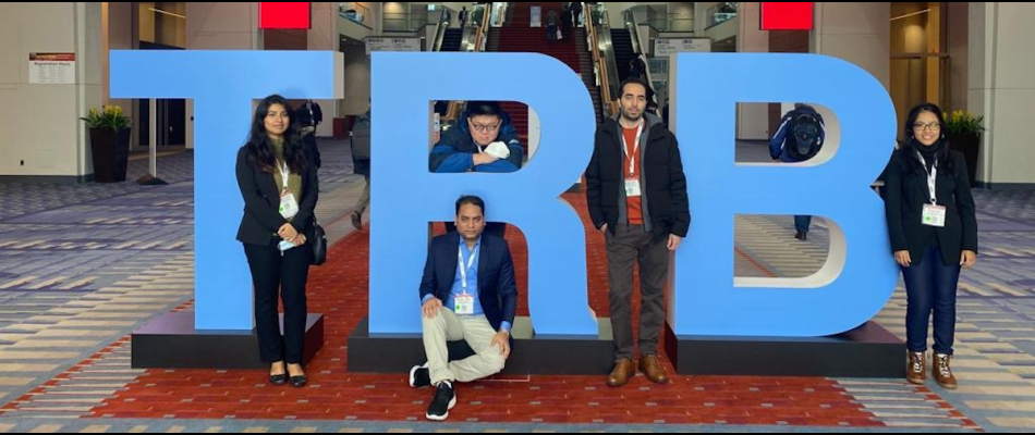 Students from the University of Texas at Arlington pose in front of the big TRB sign at the convention center in Washington, D.C. Photo courtesy of Md. Mintu Miah